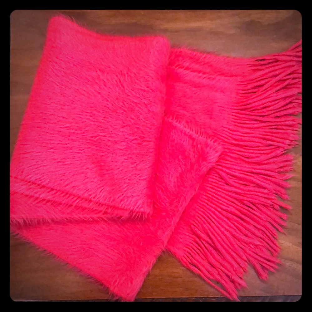 Fuzzy pink fringe scarf